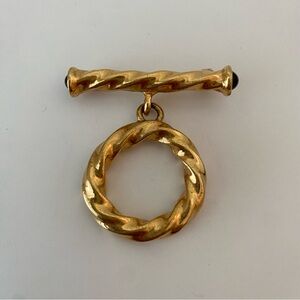 Costume Jewelry Gold Tone Rope Twist Dangle Bar Brooch, EUC